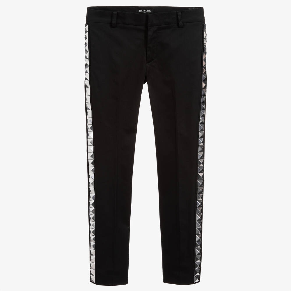 NWT Balmain Kids Pyramid Stud Tux Stripe Trouser Pant Black Sz 12